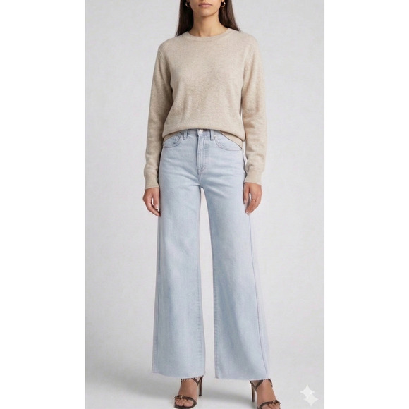 NWT Veronica Beard Taylor Cropped Wide-Leg Jeans Pale Stone High-Rise Size 30